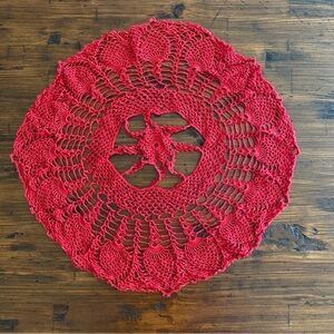 Collectible Beautiful Handmade Crocheted Doily Red Cottagecore Christmas 18"